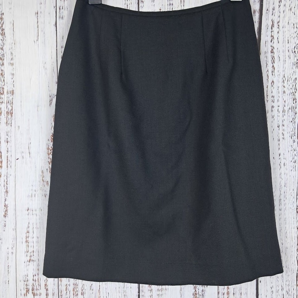 Vintage‎ HERMAN GEIST 10 Black 100% Pure Wool Pencil Skirt Tailored Knee Length